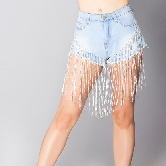 Icy GRL Rhinestone High Waisted Shorts - Picture 1 of 3